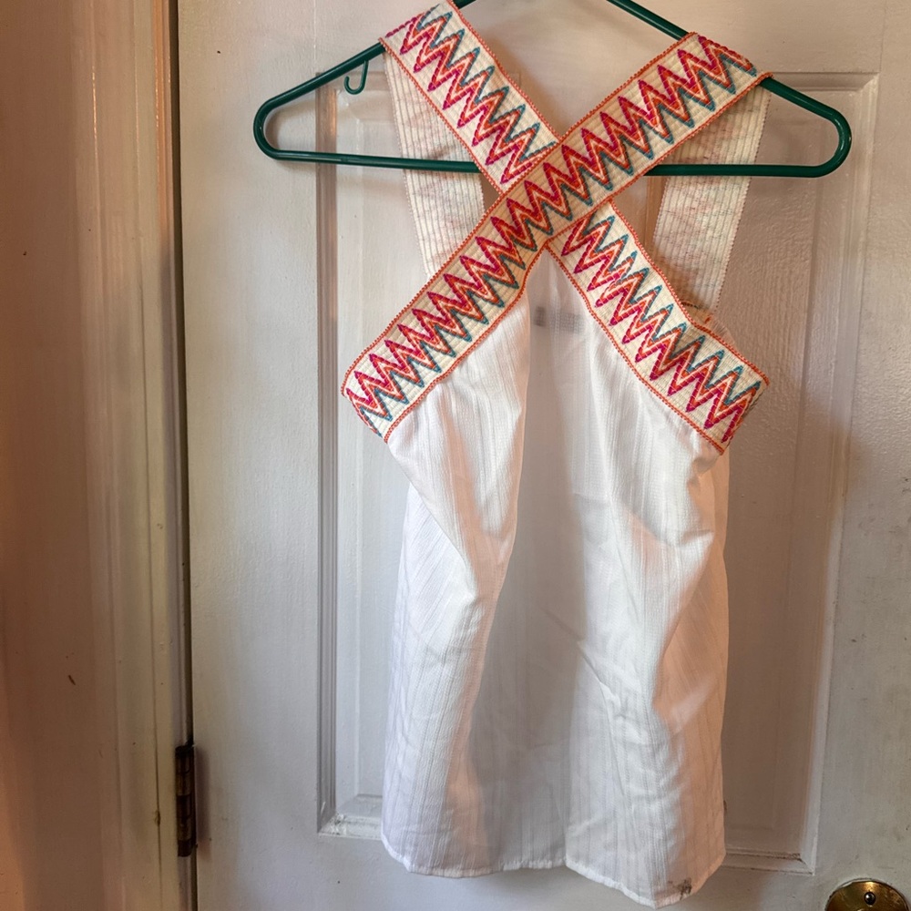White Sleeveless Top with Pink Zigzag Straps